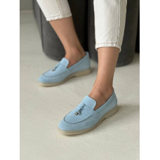 Ніжно-блакитні замшеві лофери на низькому ходу Арт. 156-6